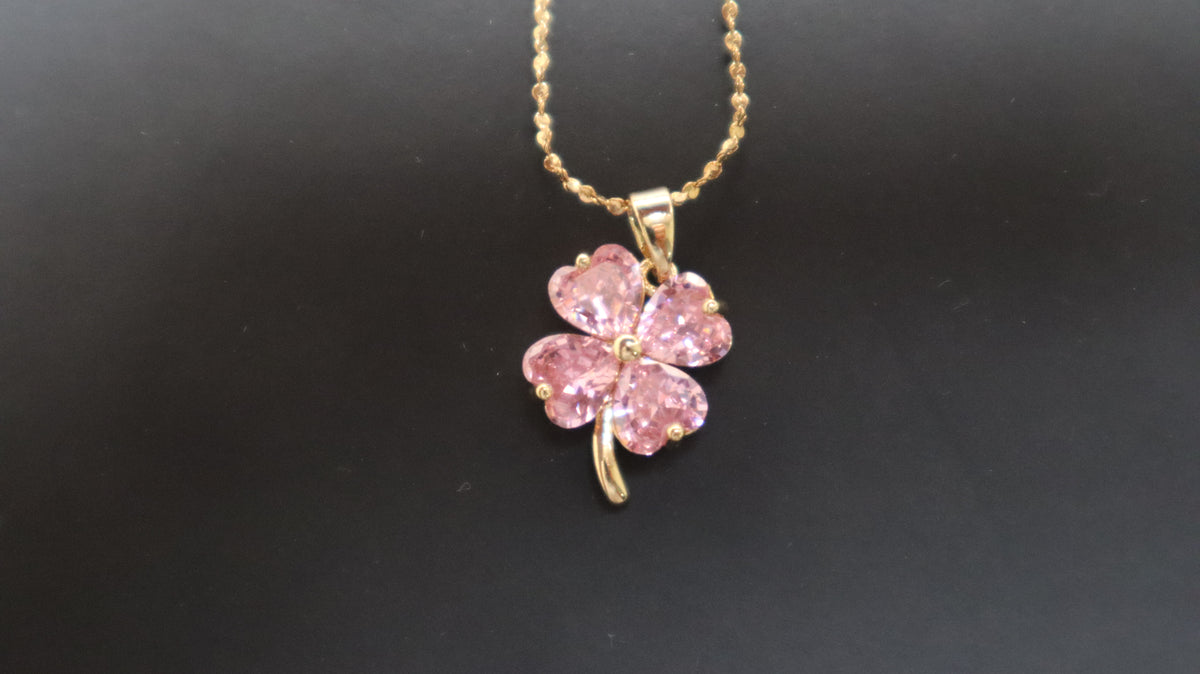 Pink Crystal Clover Pendant Necklace