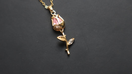 Pink Rose Pendant Necklace