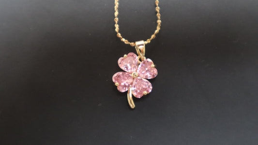 Pink Crystal Clover Pendant Necklace